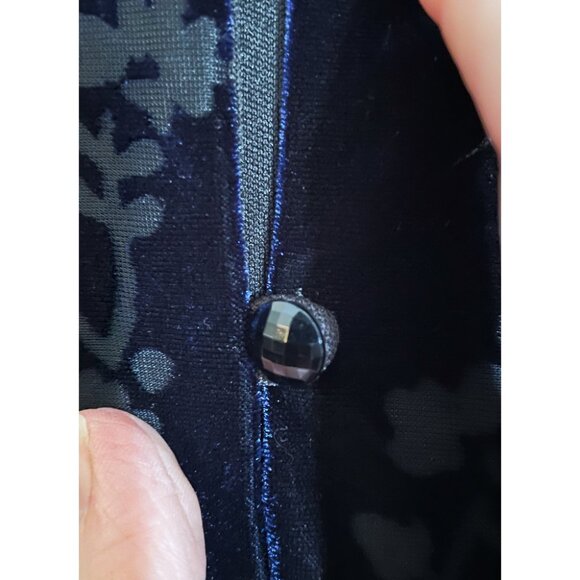90s Vintage Dark Blue Burnout Velvet Dress - Picture 5 of 5